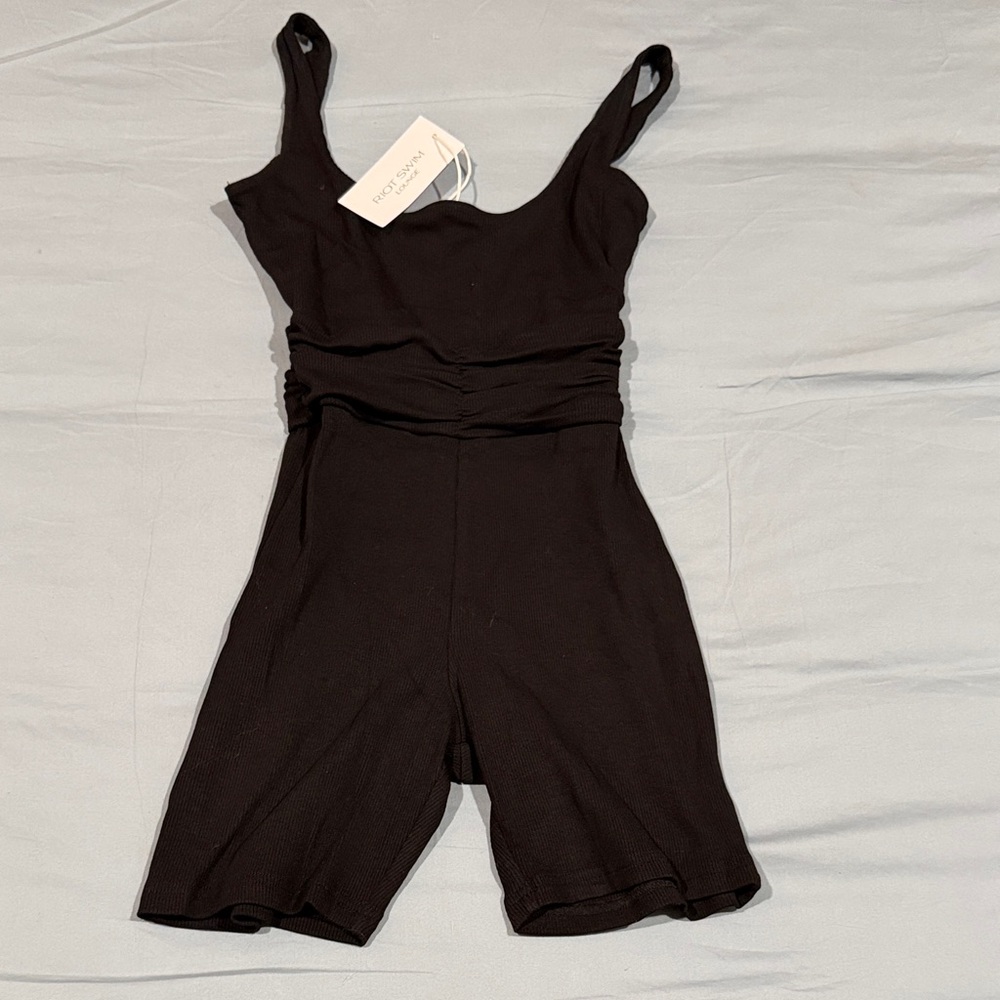 Riot Swim Black Ruched Romper